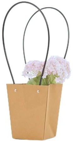 10Pcs Kraft Paper Flower Gift Bags Waterproof Bouquet Carrier Bags Box with Handle Brown Paper Tote Bags for Valentine's Day Fresh Flower Plant Gift, Floral Arrangement, Birthday Wedding Party Favors