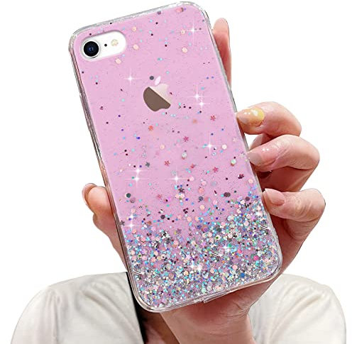 LCHULLE Glitzer Hülle Kompatibel mit iPhone 6/6S(4.7 Zoll) Handyhülle Mädchen Schuzhülle Glitzer klar TPU Bumper Silikon Hülle Handyhülle Tasche Case Cover für iPhone 6/6S Rosa