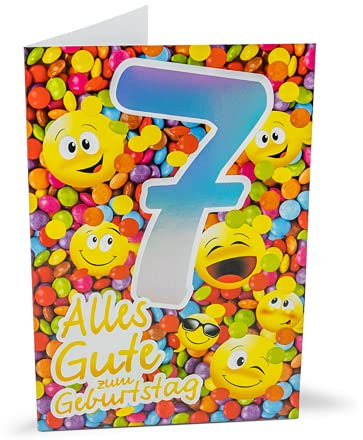 KE AV 7. Geburtstagskarte für Kinder, DIN B6 Klappkarte, Umschlag inklusive, Motiv Kindergeburtstag, Ohne Innentext