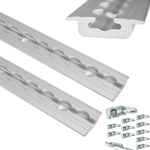 NTG 2 x 2 m Alu Airlineschiene, zum Einlassen, versenkbar als Bodenprofil 2m 1975mm -Sparset- m. 10x Doppelfitting | Ladungssicherung für LKWs und Wohnmobile | Gebohrte Zurrschiene | Silber eloxiert
