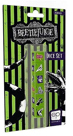 Beetlejuice Dice Set | Collectible d6 Dice Featuring Beetlejuice Characters - Andy and Barbara Maitland; Sandwom; Beetlejuice Sign; and Book of The Dead | Officially Licensed 6-Sided Dice