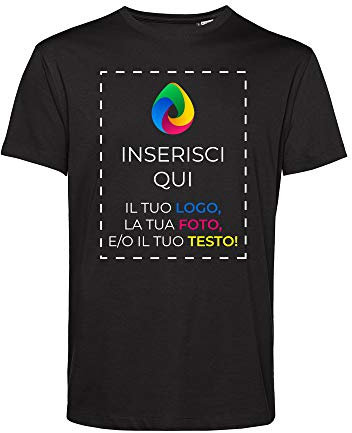 Teetaly Maglietta T-Shirt Personalizzata Stampa Fronte Retro Uomo in Cotone Organico (Nero, S)