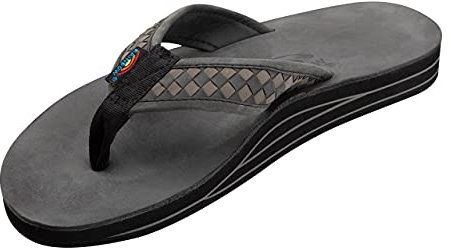 Rainbow Sandals The Bentley Herren Luxus Leder – Doppelschichtiger Fußgewölbe-Gurt, schwarz / grau, 7.5-8.5