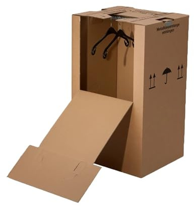 BB-Verpackungen 3x Kleiderbox MINI 612 x 522 x 1020 mm 2-wellig (3 Stück) - praktischer Kleiderkarton mit Metallstange, einfach aufzubauen und 40kg Traglast