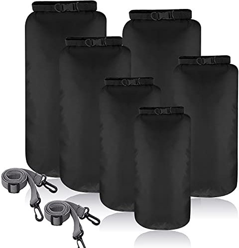 6 Stück wasserdichte Trockenbeutel Set Trockensack Leicht Luftdicht Packsack Set 20 L 15 L 10 L 8 L 5 L 3 L Trockentasche und Lang Verstellbar Schultergurt für Kajakfahren (Schwarz)
