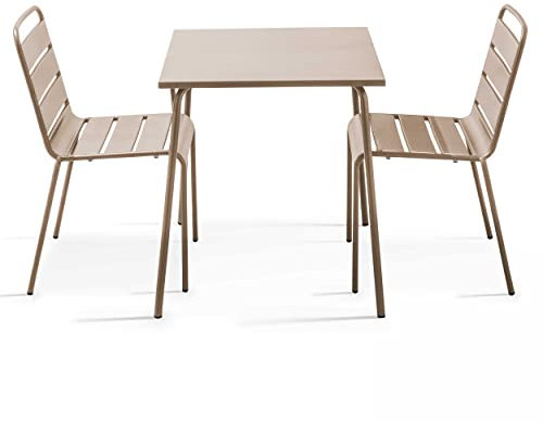 Oviala Gartenmöbel-Set, quadratisch und 2 Stühle, Stahl, Taupe – Palavas