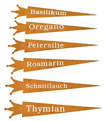 generich 6er Set Kräuterstecker mit Krone | 22 cm | Stecker für Kräuter | Garten Beetstecker Kräutergarten Balkon Terrasse
