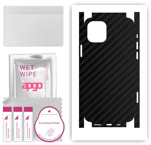 apgo Rückseite + Seiten Schutzfolie, Skin, kompatibel mit Apple iPhone 12, Hinten Displayschutzfolie aus Vinylfolie, Kratzfest, einfache Montage - Schwarzer Kohlenstoff