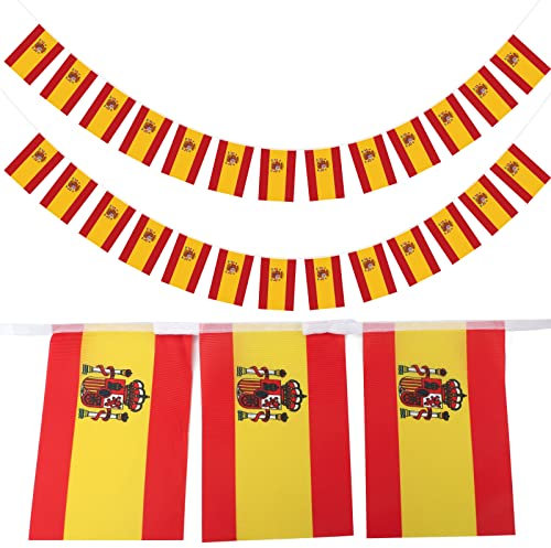jijAcraft Spanien Flagge, 11 M Flagge Spanisch Fahnenkette Girlande mit 40 Fahnen 14 x 21 cm zur Fußballmeisterschaft, Sportveranstaltungen und Dekoration Nationalfest