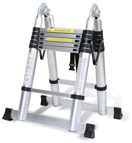 Teleskopleiter Klappleiter Aluminium, Jopassy 3.8M Ausziehbare Leiter, Rutschfester Aluleiter Stehleiter Mehrzweckleiter Aluminiumleiter, Teleskop Ausziehleiter 150 kg Belastbarkeit