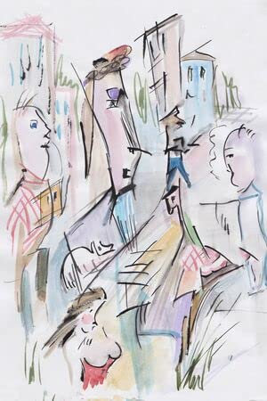 Acryl-Bild 50 x 80 cm: Fantasiebild, Menschen auf der Straße(131881779)