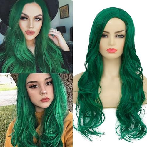Beweig Lange Locken Grüne Wellen Perücke Frauen Seitenteile Natürliche Form Cosplay Synthetische Faser Perücke Hitzebeständige Ersatz