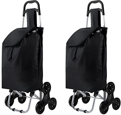 2er Set Einkaufstrolley Treppensteiger Klappbarer Einkaufswagen Schwarz Shopping Trolley Einkaufstasche Einkaufsroller