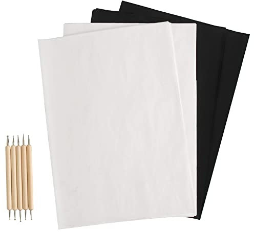 Carbon Transfer Paper and White Paper - Black Graphite Transfer Paper with Tracing Stylus for Wood Burning Transfer