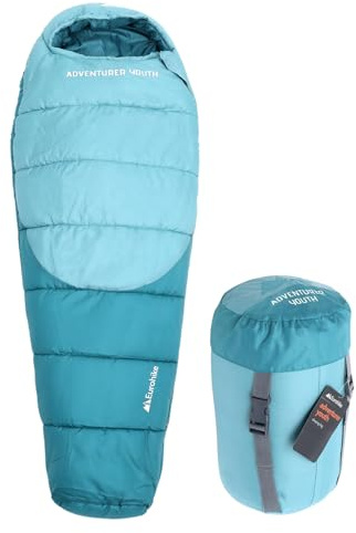 Eurohike Youth Adventurer Sleeping Bag with Pillow Pocket for Teens, Kids, 1 Person, 2-3 Season, Lightweight, Warm, Indoor & Outdoor Use, Camping, Hiking, Backpacking, Compression Bag