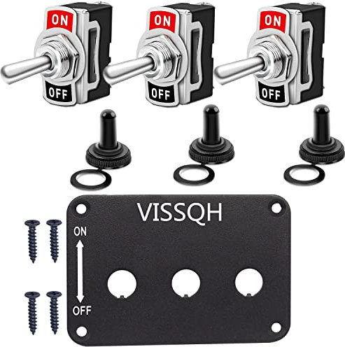VISSQH 3pcs 12V/24V Auto Schalter,Auto Kippschalter, SPST 2 Position EIN/AUS Wippschalter Kippschalter mit Wasserfester Kappe mit panel 15A 250 V 20A 125V für RV, Auto, Yacht, Marine