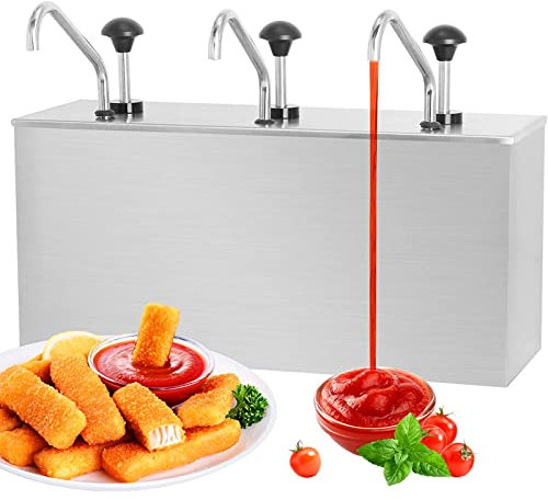 JOSBY 3 Bucket Sauce Pump Dispenser, 3.6L/3.6L*2/3.6L*3 Stainless Steel Condiment Pump Dispenser, Condiment Pump Station for KetchUp Dressing Syrup