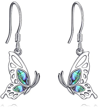 VONALA Butterfly Abalone Earrings 925 Sterling Silver Blue Half Butterfly Drop Earrings Butterfly Wing Dangle Dangling Earrings Butterfly Jewellery Gift for Women Girls