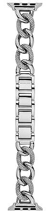 Michael Kors Cinturino da donna in acciaio inossidabile o acetato, compatibile con Apple Watch® da 38 mm/40 mm/41 mm, 175+/- 5MM, Tono argento