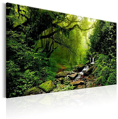 B&D XXL Acrylglasbild Wald Bach 1 Teilig Wandbild auf Acryl Glas Bilder Kunstdruck Moderne Wanddekoration - Natur Landschaft Bäume Wasserfall c-B-0234-k-c