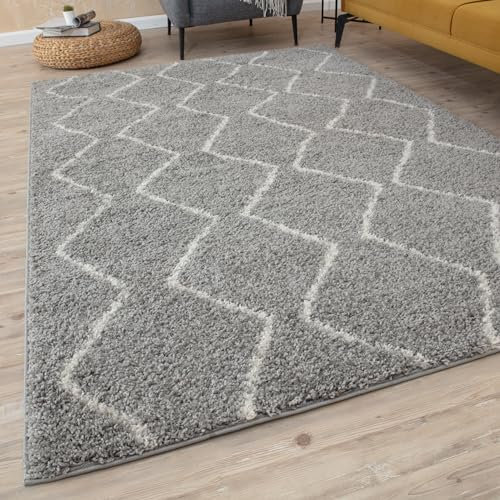 THE RUGS Modern Moroccan Design Living Room and Bedroom Rugs, Non-Shedding & Easy Care (Boho Grey/Ivory, 80x300 cm)