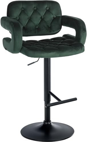 CLP Barhocker Dublin Mit Samt-Bezug I Höhenverstellbar, Farbe:dunkelgrün, Material Gestell:Metall matt schwarz