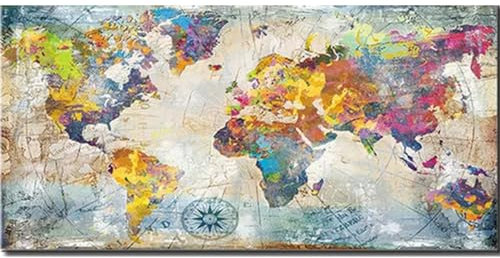 Quitey Diamond Painting Vintage Weltkarte,5D Diamant Painting Bilder Kinder, DIY Diamond Painting Erwachsene Groß xxl, Malen Nach Zahlen Diamant Painting Set Crystal Art für Wanddekoration 60x120cm