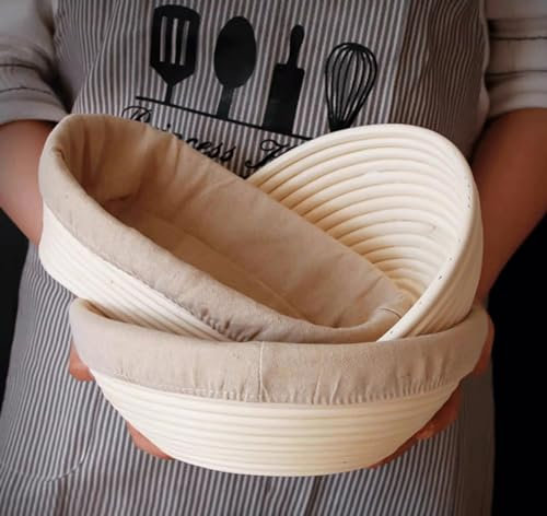 Gärkorb Set Brot Gärkörbchen Aus Peddigrohr Zum Brot Backen Gärkörbchen Rund Für Heim- Und Professionelle Backen Mit Leineneinsatz Brot Backen Zubehör, Brotkorb, Brotbackform (Size : Round 25cm)