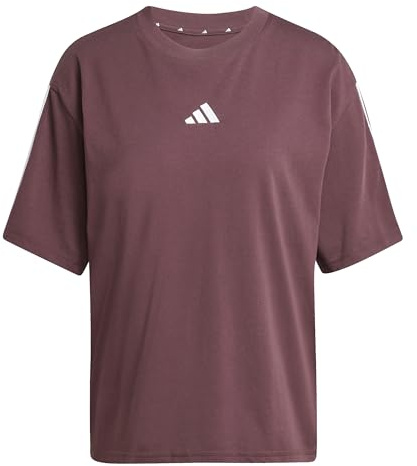 adidas Damen Essentials 3-Stripes Boyfriend T-Shirt, Aurora Ruby/White, L