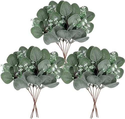 OSQI 18 Stück Kunstblumen Eukalyptus Deko, Eukalyptus künstlich Zweige Trockenblumen Deko,Kunstpflanzen Grün Gefälschte Pflanze für Hochzeit, Haus,Garten,Office,Büro Dekoration (18)