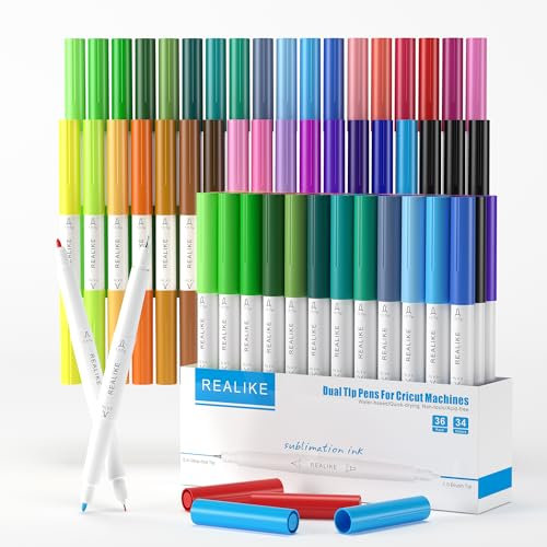REALIKE 36 Counts Sublimation Pen Infusible Marker Compatible with Cricut Maker 4Explore Air 1.0/0.4 Dual tips Drawing Blank Tumbler Mugs T-shirt
