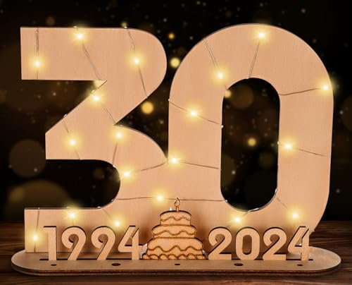 Giftota 2024 Originelle 30 Geburtstag Geschenk Frauen & Männer - Geldgeschenke Geburtstag 30 mit LED-Lichterketten - Dekorationen aus Holz - 30 Holz-Schild Gästebuch - Personalisierbares Geschenk