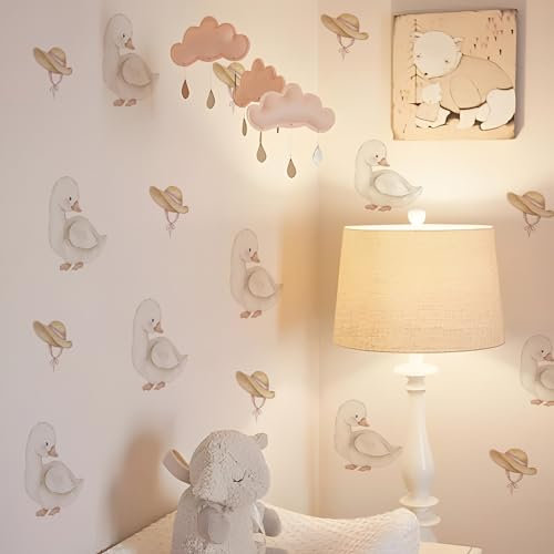 Funlife Boho Nursery Wandsticker Gänse Wandsticker Boho Tiere Weiß Wandaufkleber für Kinderzimmer Babyzimmer Spielzimmer Mädchen Junge, Cartoon Gans mit Hut