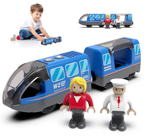 Mineup Eisenbahn Elektrische lok Holzeisenbahn Zug, Holzeisenbahn Elektrische Lok, Eisenbahn Kinder Elektrisch, Motorisierter Zug für Holzschienen Kompatibel mit Thomas, Brio, Chuggington (Blau)