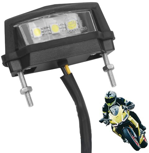 CAISYE 1 Stück Motorrad Kennzeichenleuchte, 12V Universal LED Rücklicht Lampe, Wasserdicht und Superhell, Einfache Installation, Weißes Licht, Geeignet für Motorräder, ATVs, Mopeds