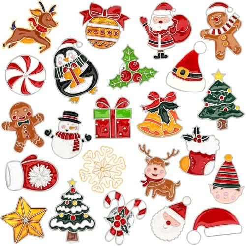 SEPGLITTER 24 Stück Weihnachten Brosche Set, Weihnachten Legierung Broschen Weihnachten Pins Emaille Brosche Weihnachtsbaum Weihnachtsmann Rentier für Rucksack Schmuck Hut Jacke Dekoration