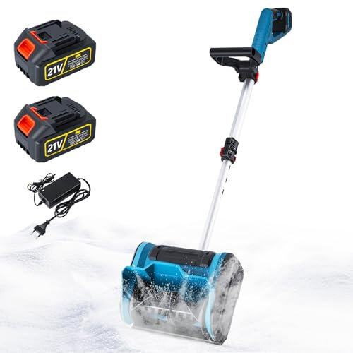 Akku Schneefräse für Makita Akku, Akku Schneeschaufel mit 2x3Ah Akku 25cm Arbeitsbreite, 15cm Räumhöhe, 8m Wurfweite, Länge Verstellbar, Faltbare Aufbewahrung