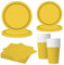 MORAINJAY Set de 68 Piezas de Vajilla de Fiesta Amarillo, Platos, Vasos, Servilletas, para Cumpleaños, Bodas, Baby Shower, Graduación, Aniversario, Fiestas, Suministros para 16 Invitados