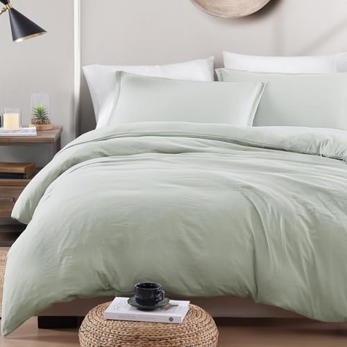 LANE LINEN 4-Piece King Bedding Set - Pre-Washed Microfiber Duvet Cover, Fitted Sheet, and Pillowcase – Cozy and Durable (Mineral)