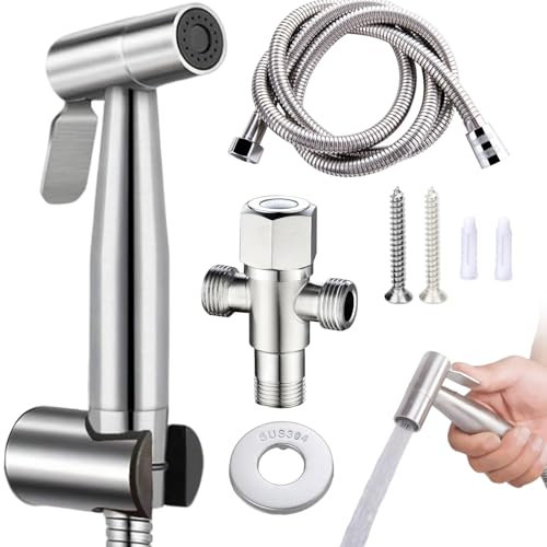 Raisand Kit Douchette Wc,Mitigeur Wc Douchette,Pulvérisateur de Bidet à Main,Vaporisateur de Toilette Douchette à Main Bidet en Acier Inoxydable,pour Hygiène Personnelle,Soins de Nettoyage