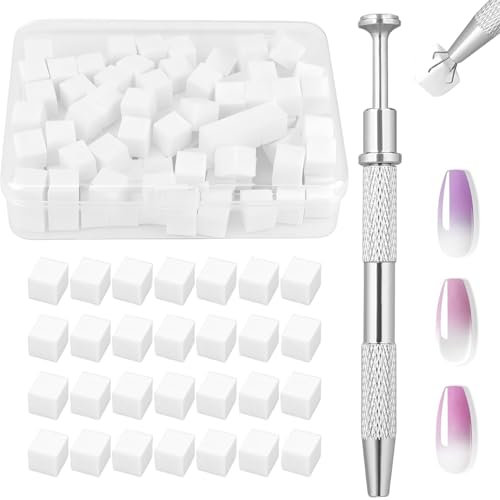 200 Pcs Nail Sponges for Ombre With 1 Grabber and Box,Nail Art Tools Sponge Brush Used Create a Variety Of Nail Art Sponge Create Ombre Nails Design,Nail Art Sponge for Nail Art Design Manicure Diy