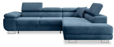 INTENSE DECO Canapé d'angle Droit Convertible Marius Velours côtelé Bleu