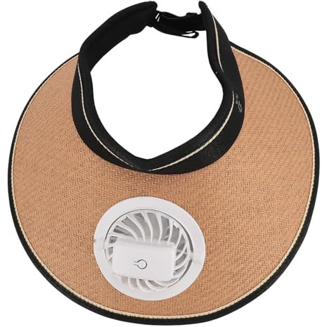 Adjustable Fan Sun Hat with Extra Large Brim, USB Rechargeable Cap for Travel Beach, Nylon and Plastic Material, 3 Gear Fan for Camping, Hiking, Golfing (Khaki)