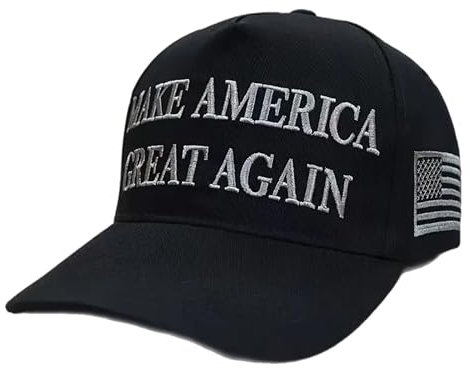 eBoutik - Schwarze MAGA American Baseball Cap - USA 45-47 Präsident Donald Trump bestickte Mütze - Make America Great Election Slogan - Vatertag Unisex Verkleidung für Papa, Schwarz / Grau