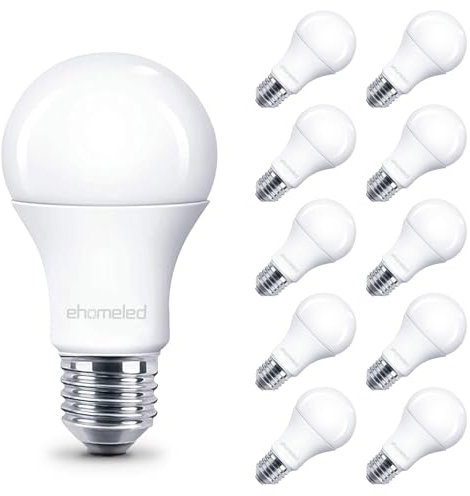 ehomeled E27 LED Glühbirne A60 Tageslichtweiß (4000K), 470 Lumen 3,4W (=40W), Energiesparende Klassische LED Birne, Ideal für Wohnzimmer, Schlafzimmer & Büro, 10er-Pack