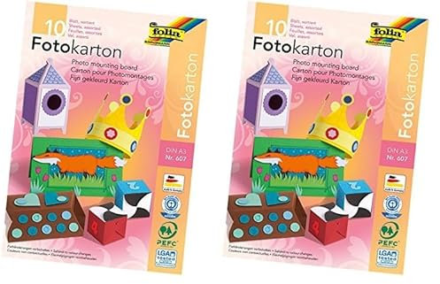 folia 607 - Block mit farbig sortiertem Fotokarton, DIN A3, 10 Blatt, 300 g/qm, ideale Grundlage für vielfältige Bastelarbeiten wie Fensterbilder, Scrapbooking, Kartengestaltung (Packung mit 2)