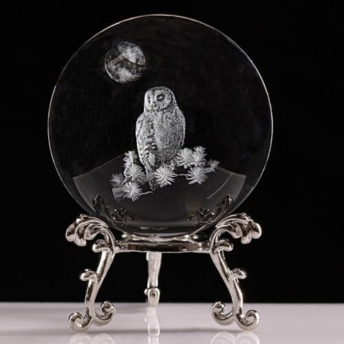 Sahoottie 60 mm 3D-Eule, Geschenke für Frauen, Eule, Kristallkugel, Briefbeschwerer, Eule, Ornamente, Glaskugel
