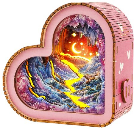 KAAYEE 3D Puzzle Nachtlicht Erwachsene, (Rosa Minenhöhle) 3D Holzpuzzle Nachtlicht, Wooden Puzzle 3D Night Light, 3D Puzzle Holz Nachttischlampe