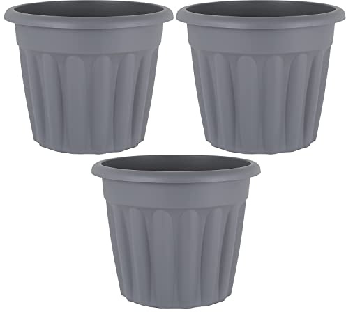 Eason Bros – 3 Pack Extra Large 50cm Plastic Planters (42L) – Heavy-Duty Round Garden Plant Pots for Indoor/Outdoor Use, Patio & Floor Display – Upcycled Grey Vista Flower Pots – Made in UK