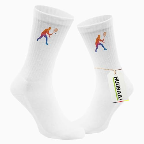 Huuraa Unisex Tennissocken Squash bunte Silhouette Geschenk Größe 42/46 White Motiv Sportsocken Squash Präsent